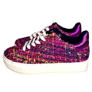 Kurt Geiger Laney Fuchsia Pink Tweed Platform Sneaker Women's Size‎ 38.5 / 7.5
